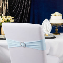 Juvale light blue chair sash draped on chair back for event elegance.