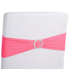 Juvale pink chair sashes with silver circle buckles on chairs for elegant wedding decor.