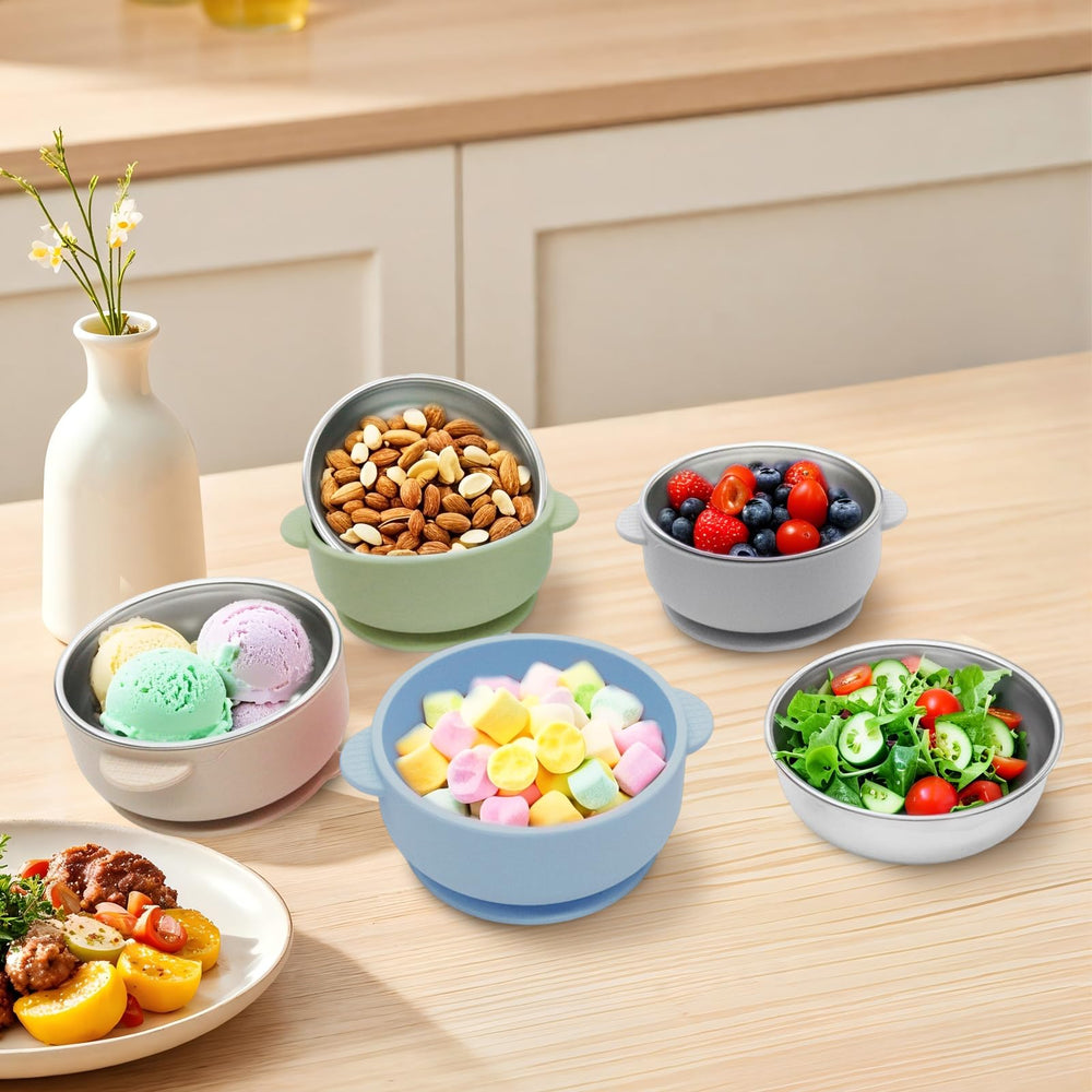 JVEOO bright color bowls for engaging toddler mealtimes.