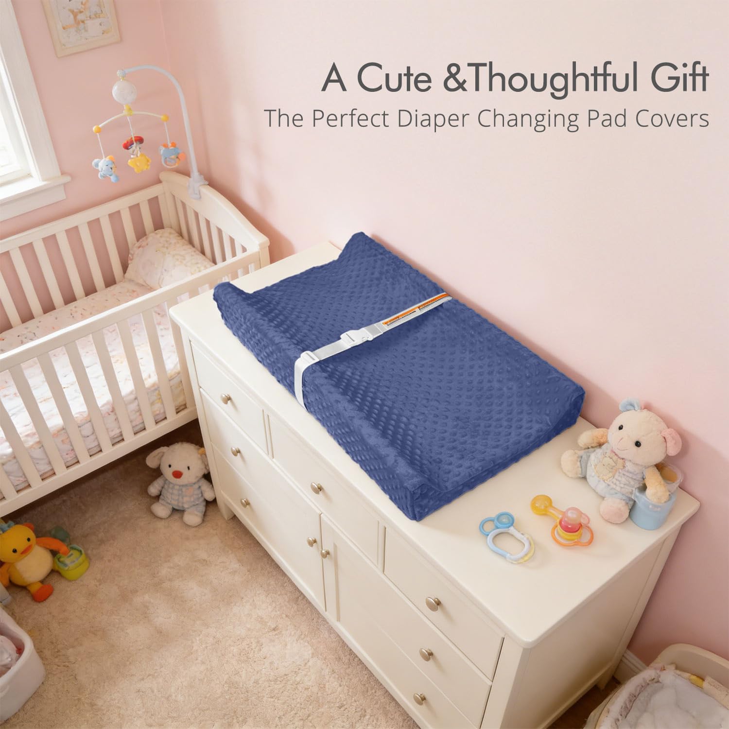 JVEOO soft plush dot fabric changing pad cover in cozy setup