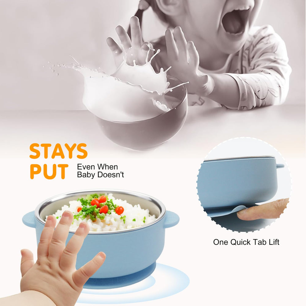 JVEOO suction bowls remaining stable on table during toddler mealtime.