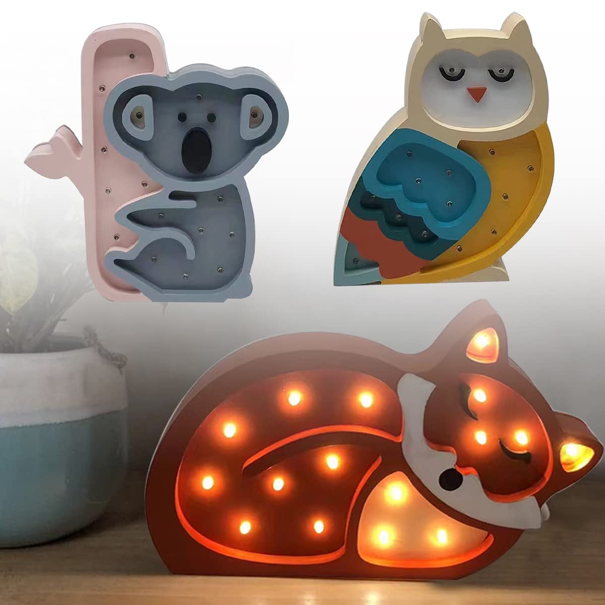 Jwinkumy forest animal sign night light softly decorates shelves