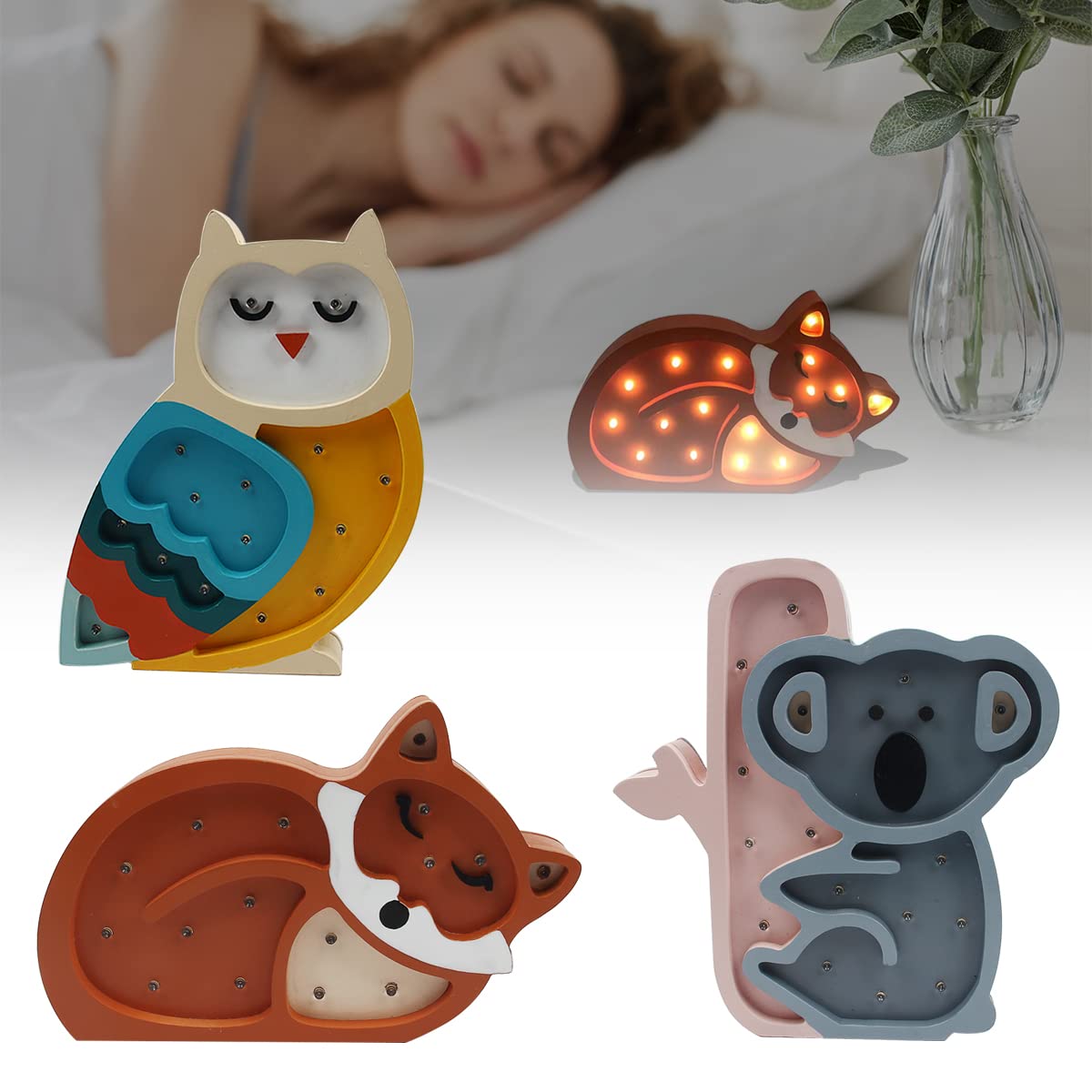 Jwinkumy owl Nordic wood night light creates gentle illumination