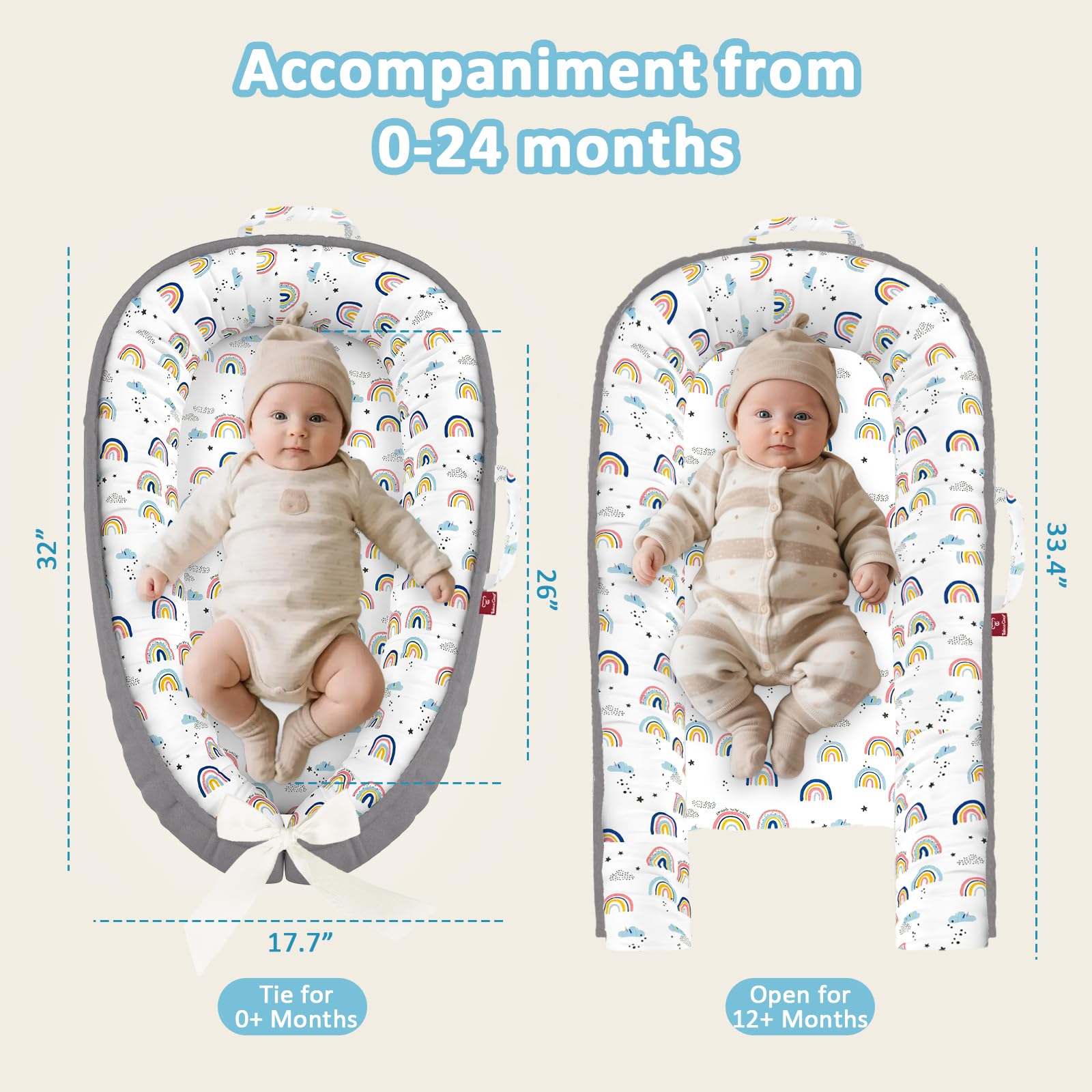 JWPEHOE baby lounger 2-way zipper enables easy washing and quick setup