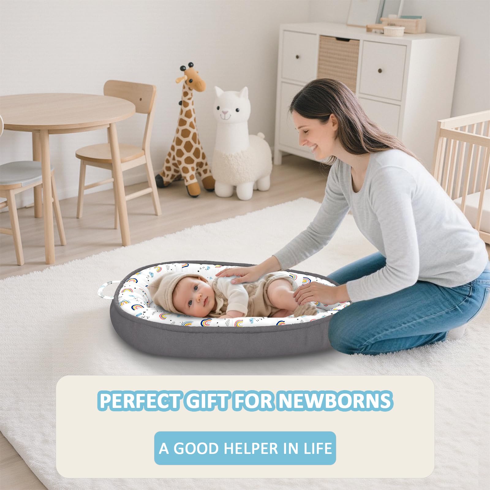 JWPEHOE baby lounger adjustable bow tie customizes fit as baby grows