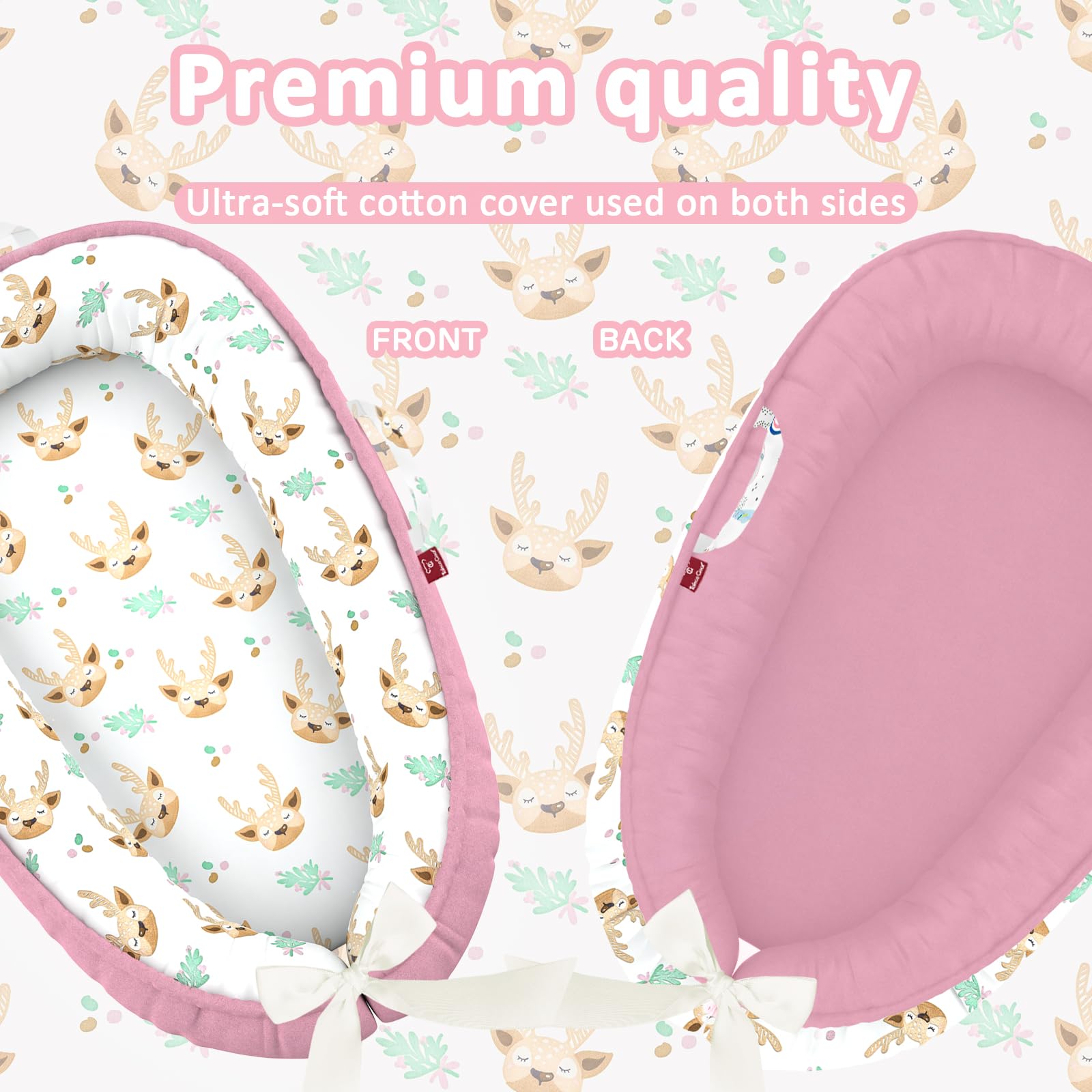 JWPEHOE baby lounger adjustable bow tailors fit for growing babies.