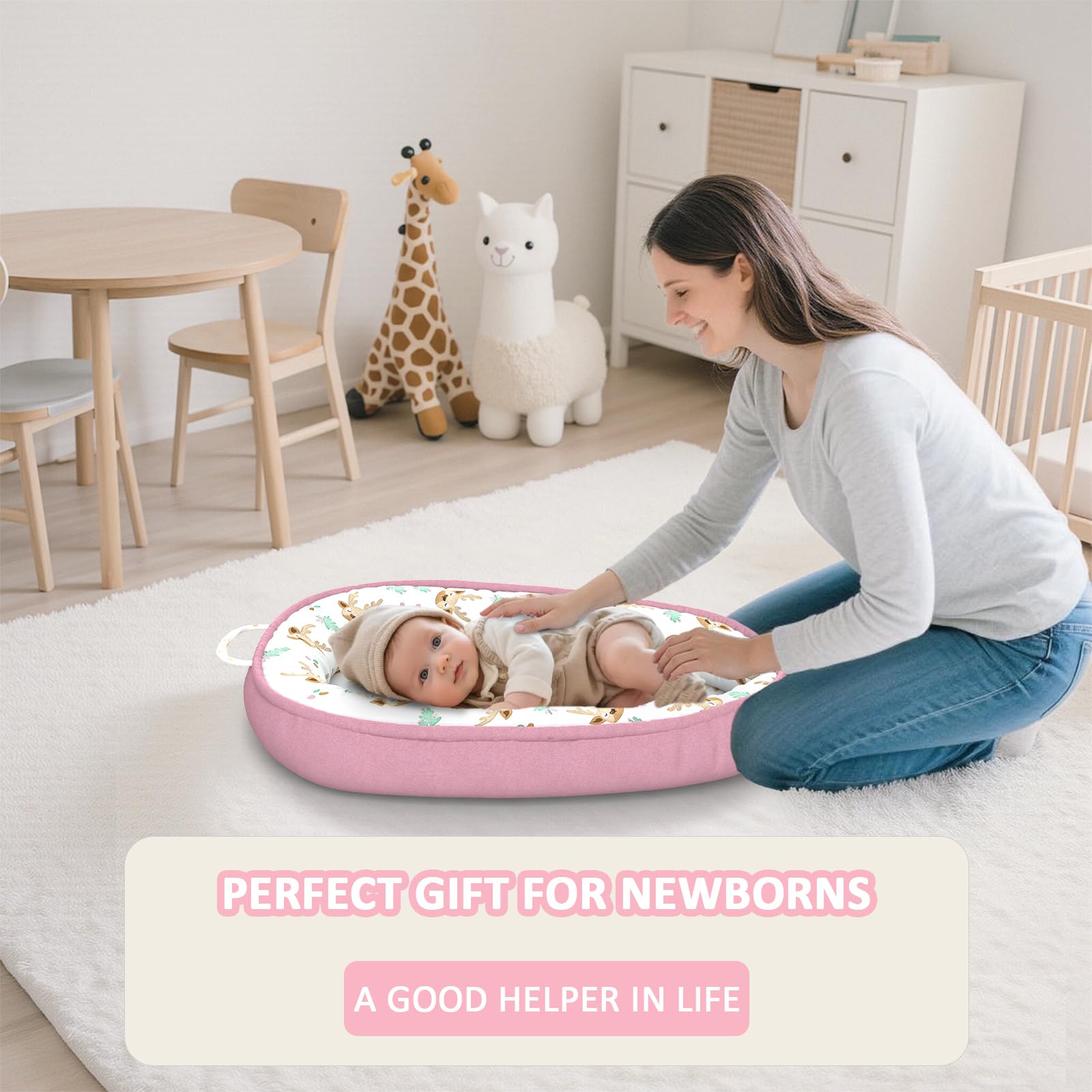 JWPEHOE baby lounger portable with handles for travel.
