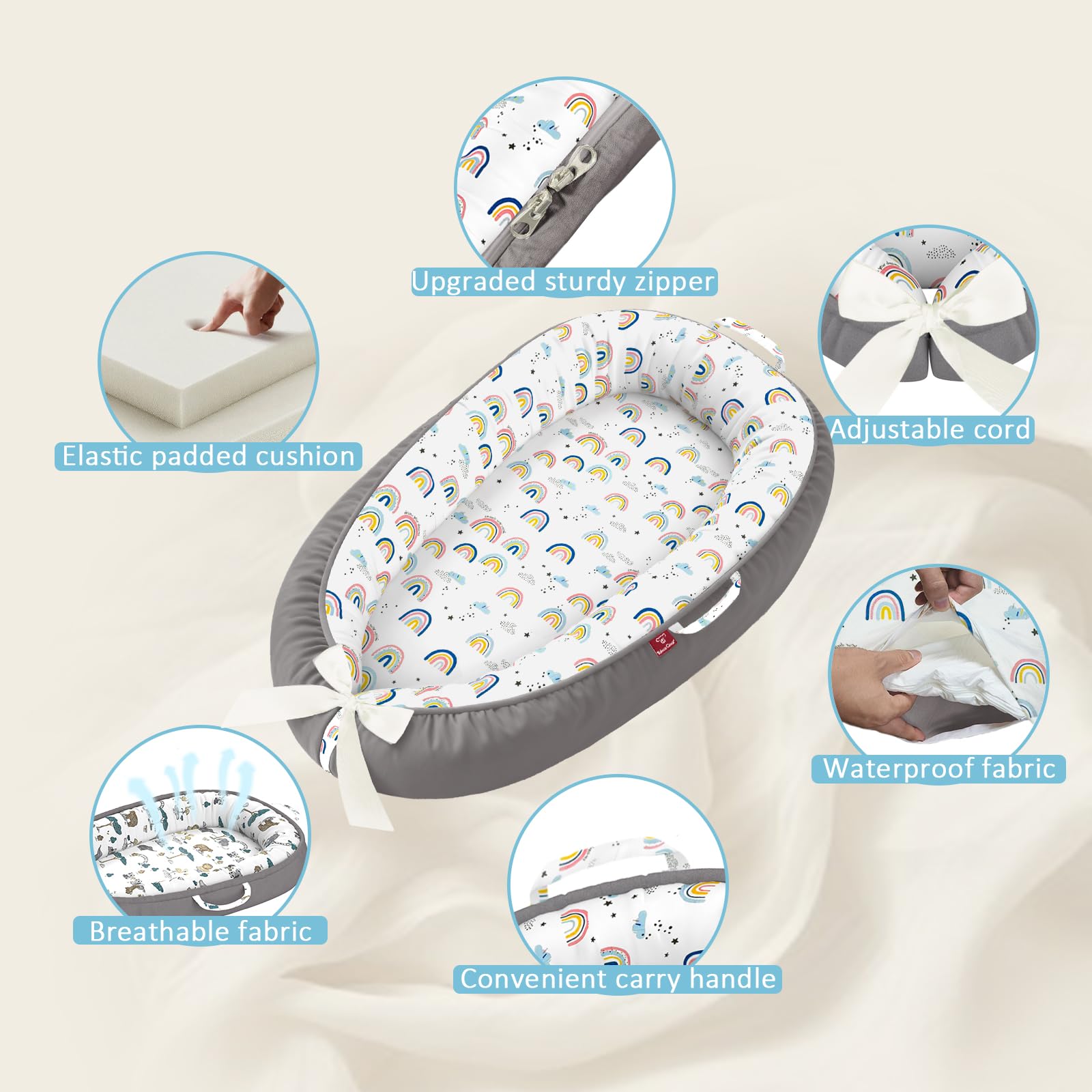 JWPEHOE baby lounger thick bumper adds all-around protection and calming support