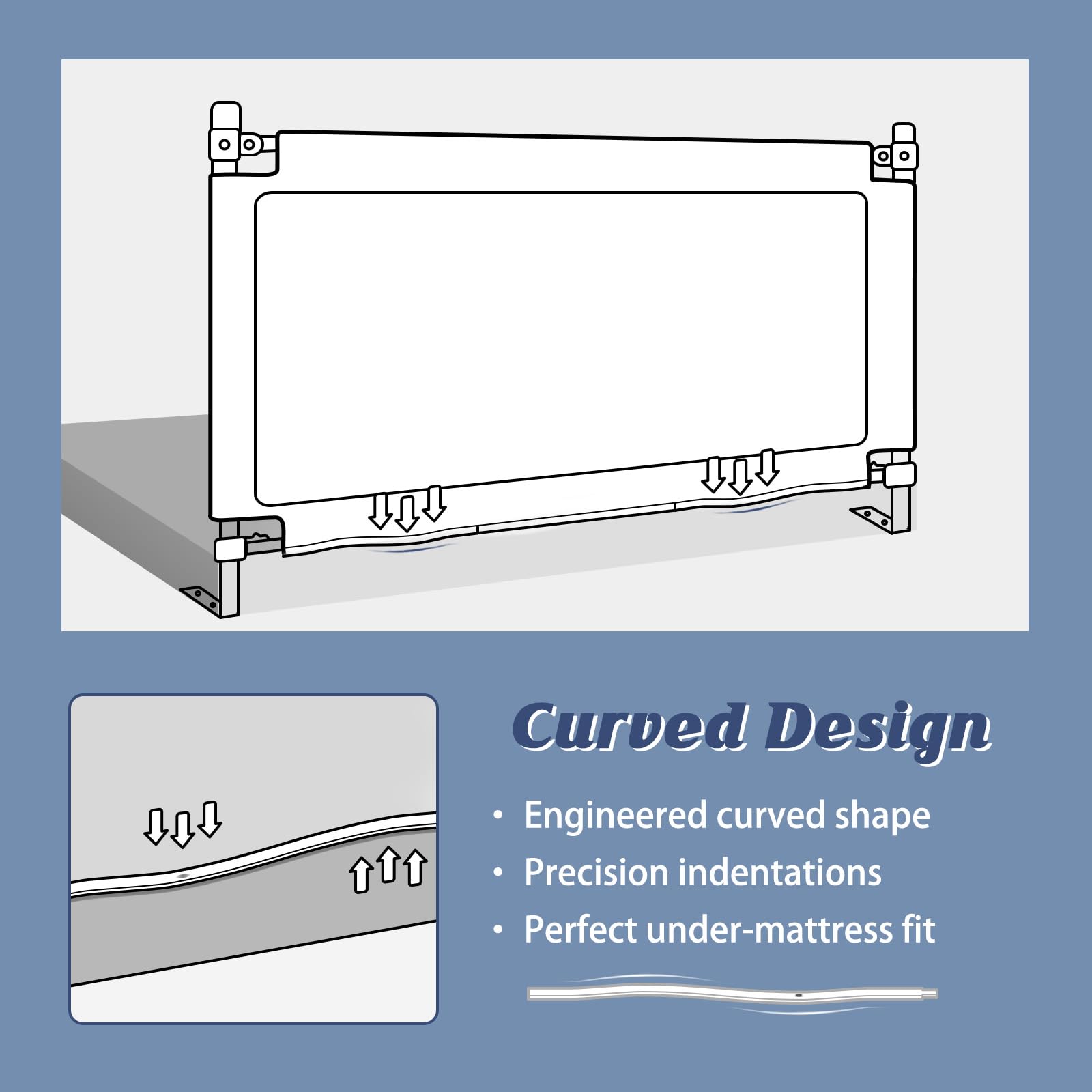 Close-up of 28 height-adjustment feature for JWPEHOE bed rail with mattress compatibility.