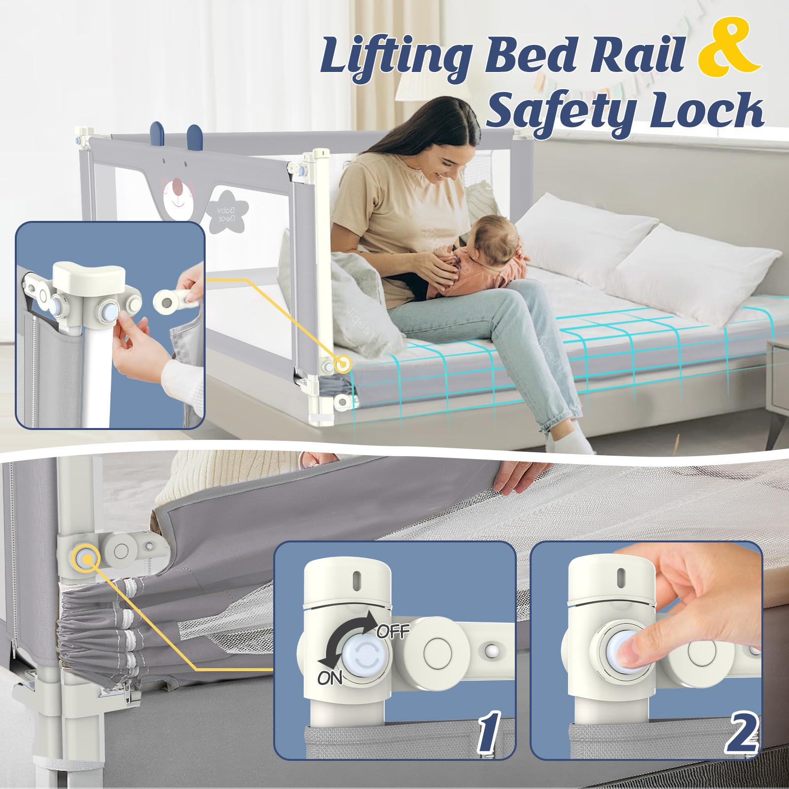 Wear-resistant 300D Oxford cover on JWPEHOE bed rail, easy to clean.