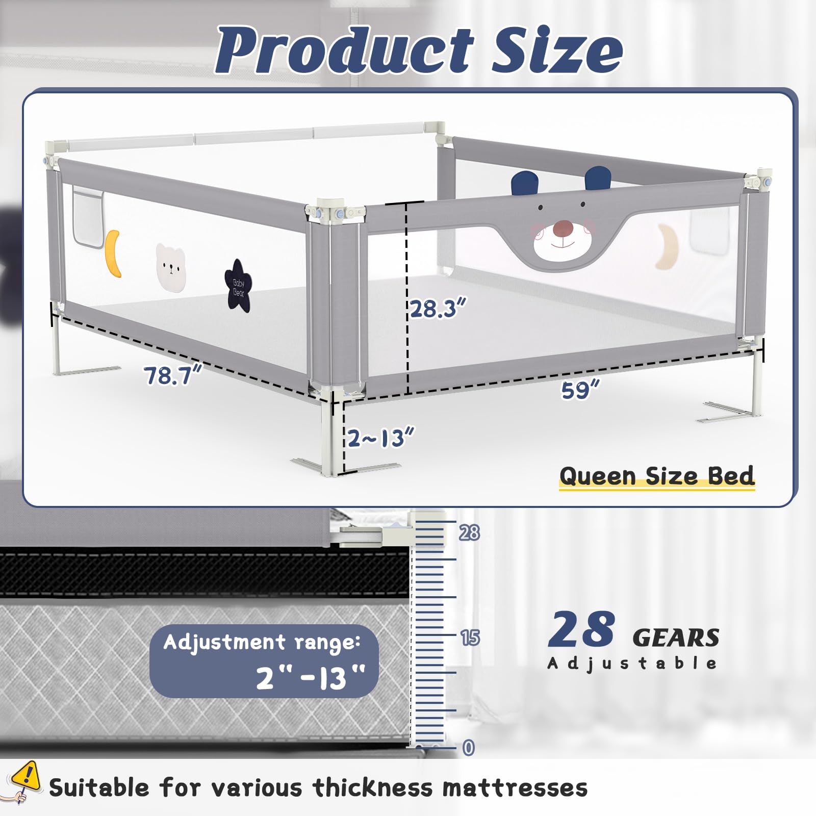 Reinforced steel frame of JWPEHOE bed rail for lasting stability and security.