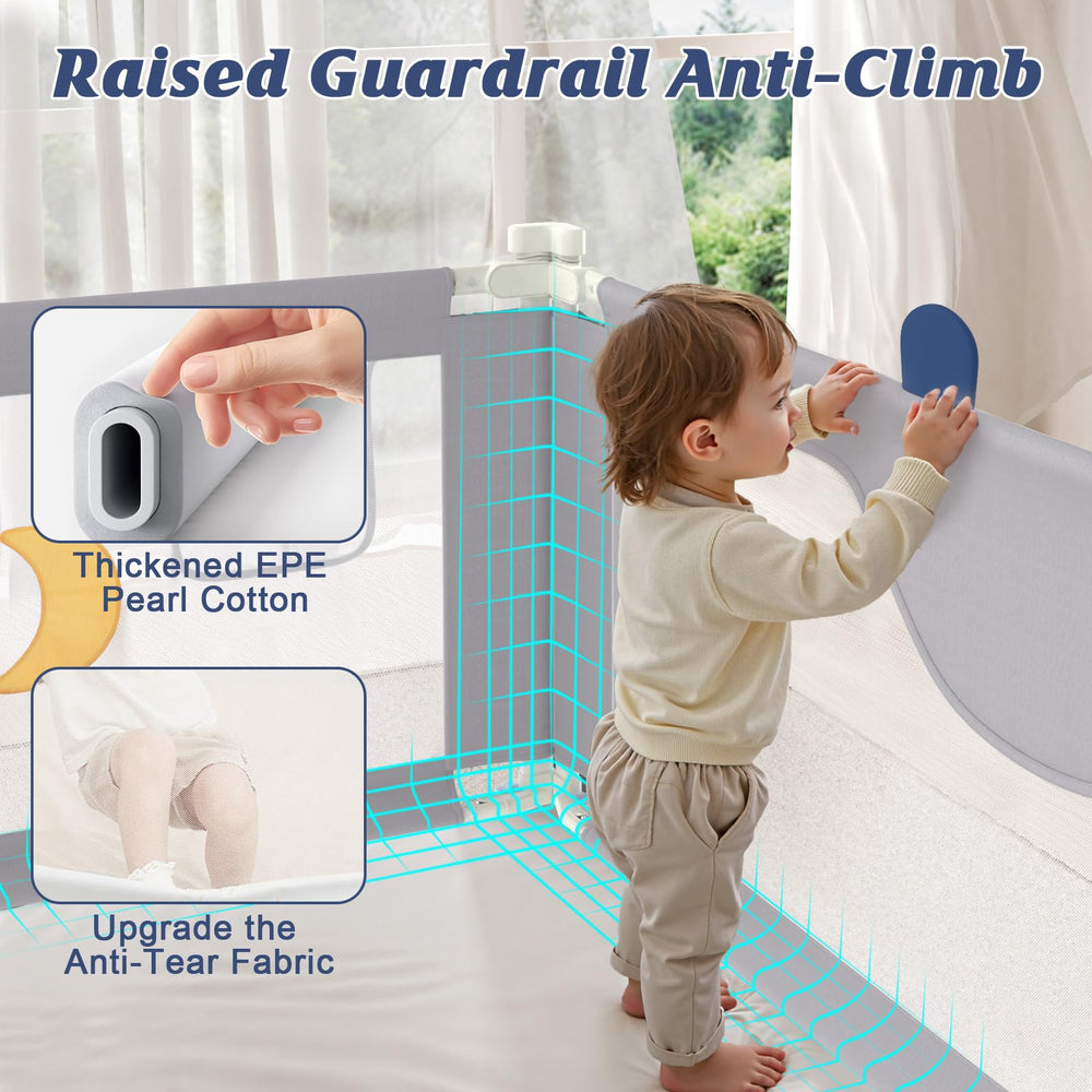 JWPEHOE bed rail safety lock and cushioned surface reducing bumps during rest.