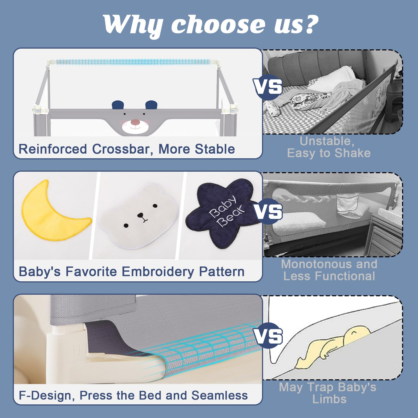Two sides of JWPEHOE bed rail raised and lowered independently for easy access.