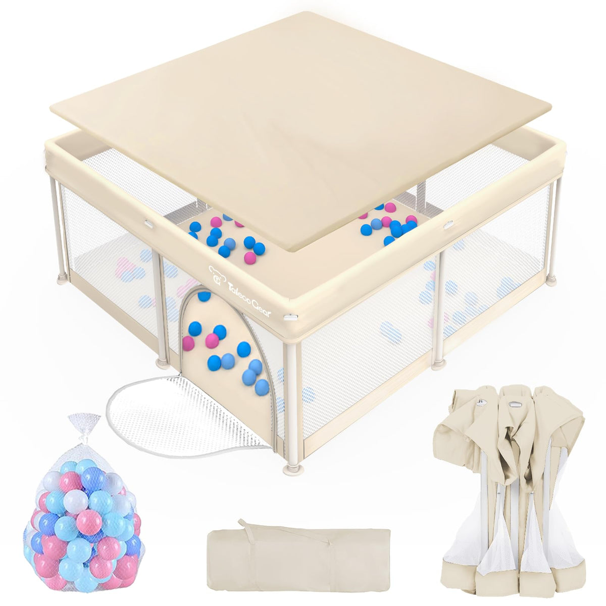 JWPEHOE Foldable Playpen setup offers quick, portable safe space for baby play.