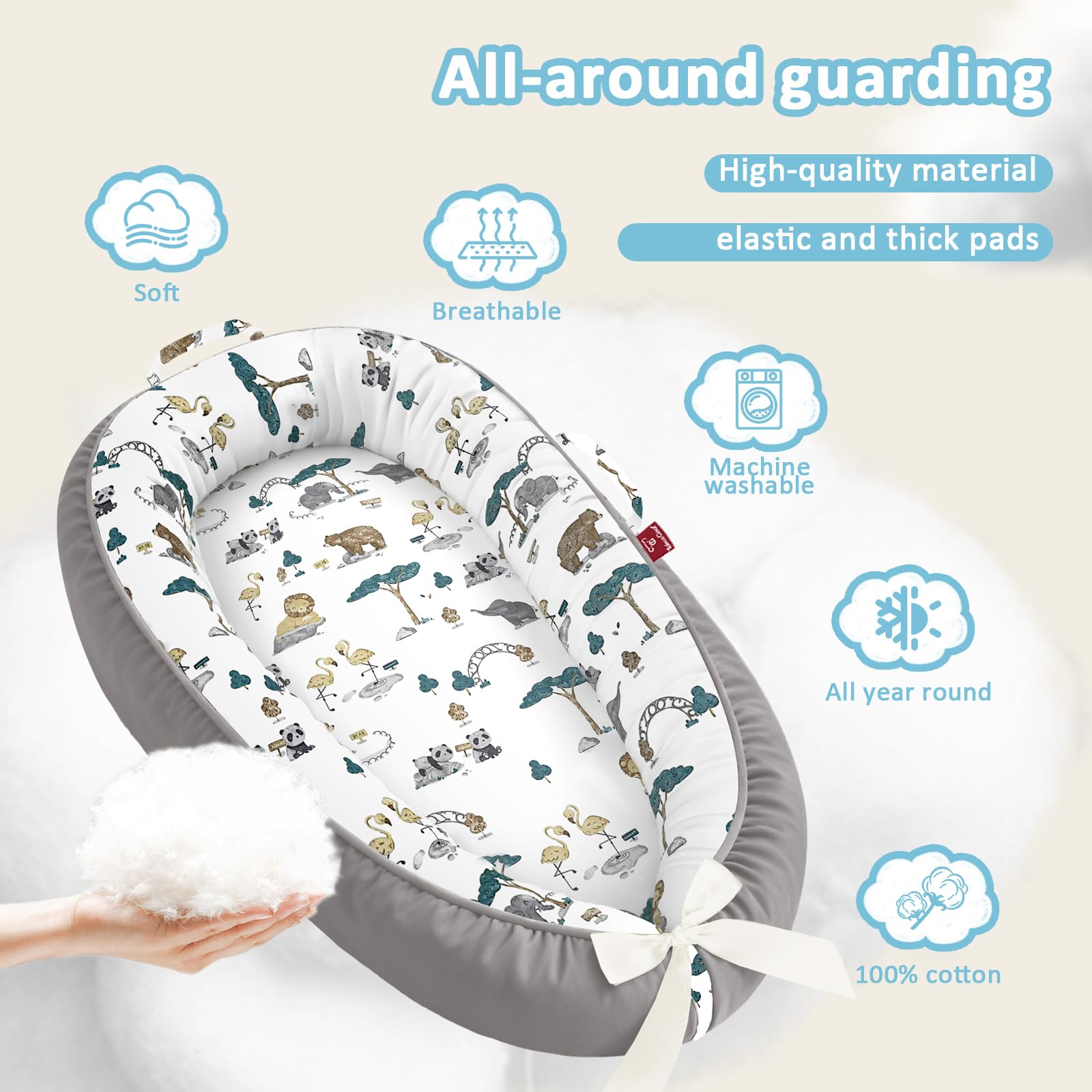 JWPEHOE portable baby lounger with carrying handles for travel