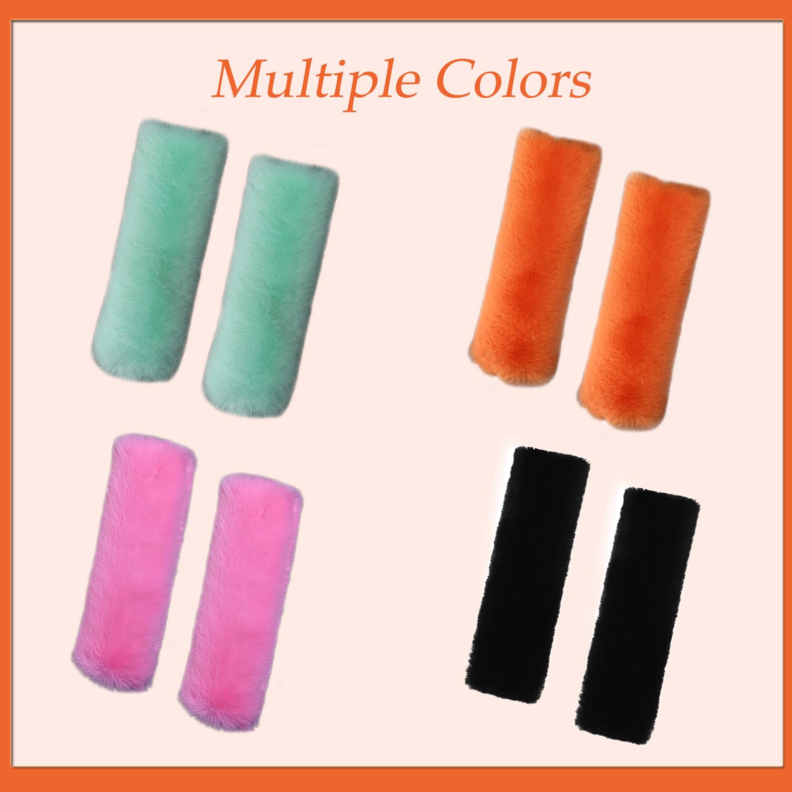 JXJKMMN four-pack seatbelt cushions in orange pink black and green for easy color swaps.
