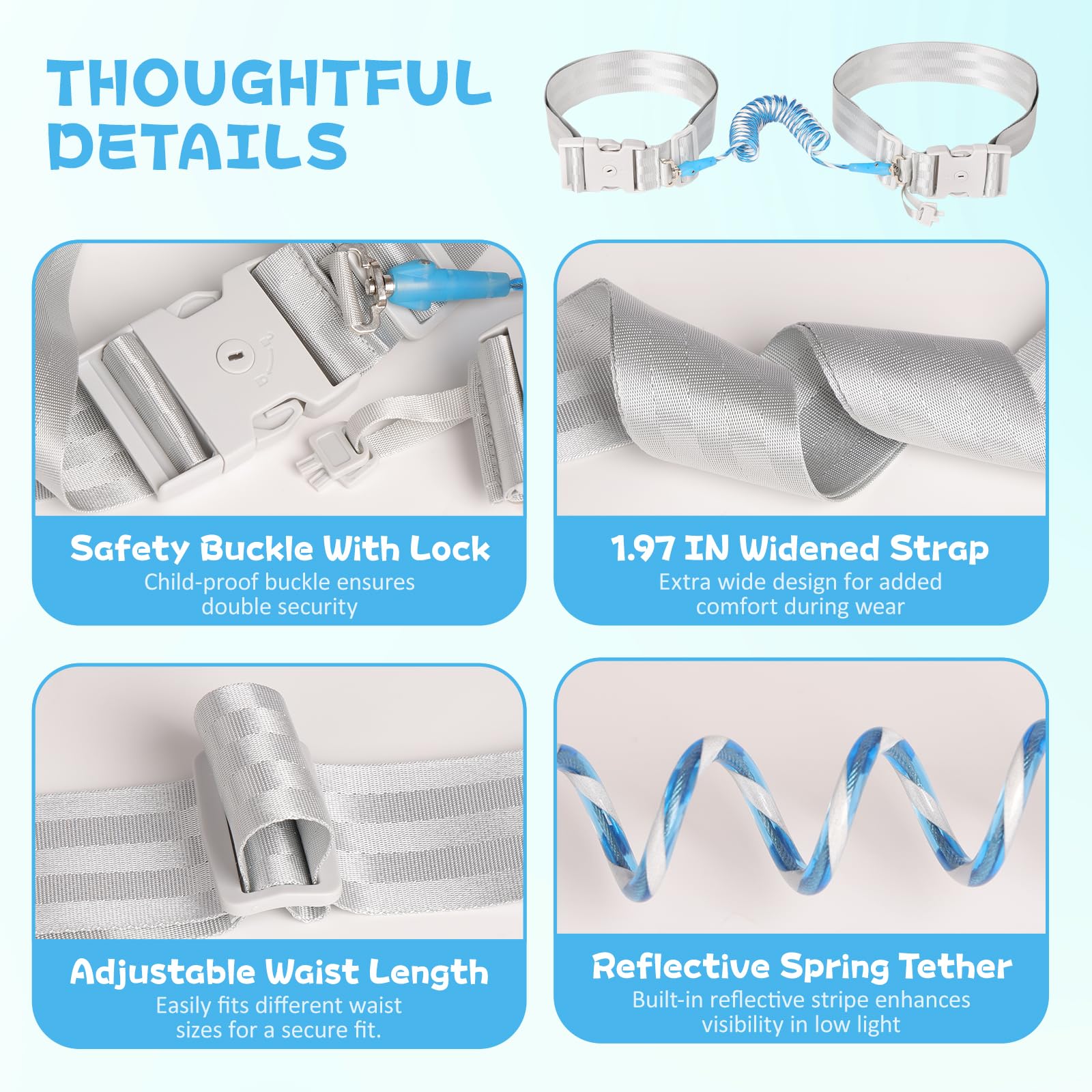 JXM Safety Waist Harness with bungee movement technology to reduce jerks during play.