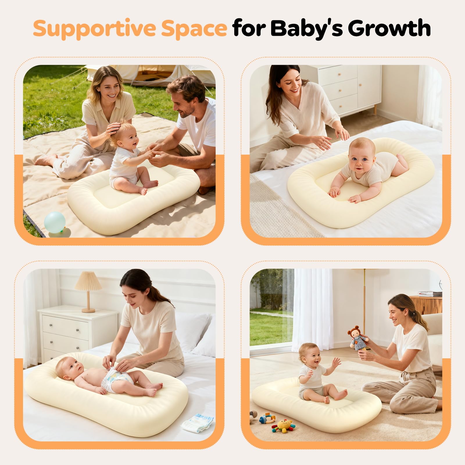 Jylvo Baby Lounger gray in-use, gentle support during naps