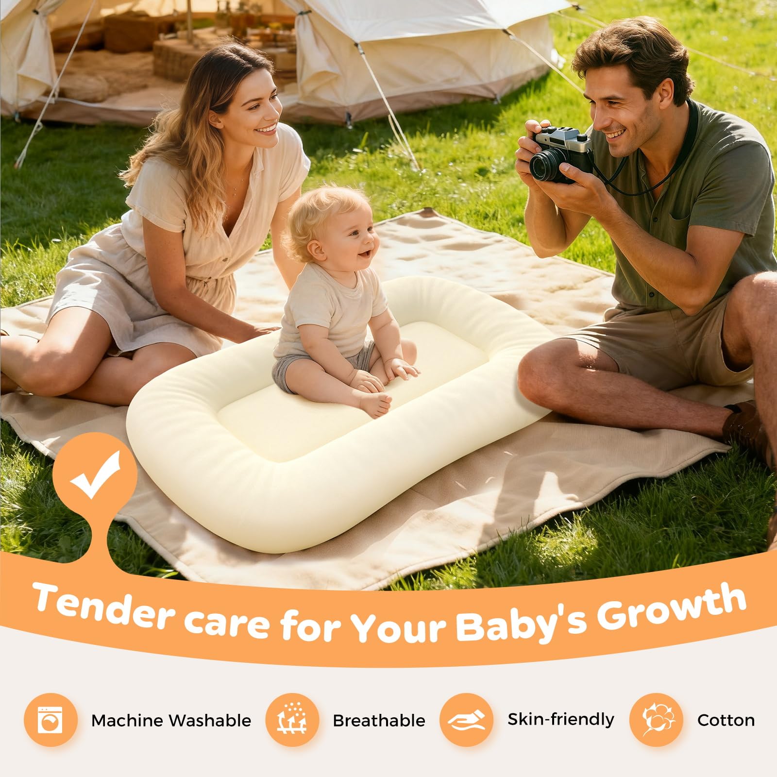 Jylvo Baby Lounger gray washable cover, simple cleaning for messes