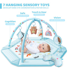 Jyusmile mat with six hanging toys for sensory engagement