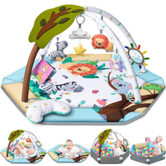 Jyusmile Baby Gym Play Mat with forest scene and engaging colors for sensory exploration