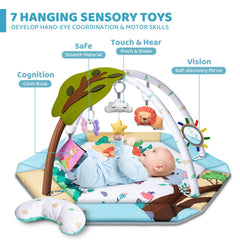 Jyusmile tummy time moon pillow on a soft mat for neck and head support