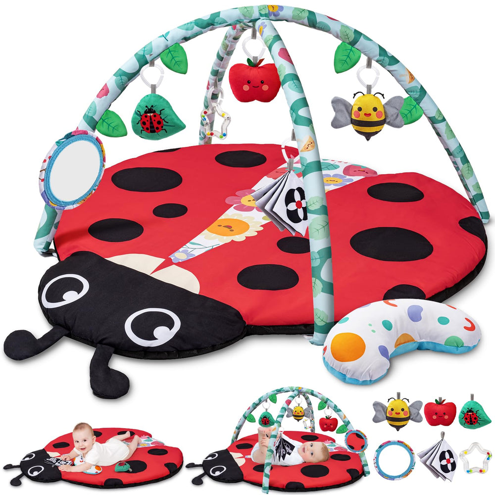 Jyusmile 8-in-1 baby play gym with soft mat for comfortable tummy time.