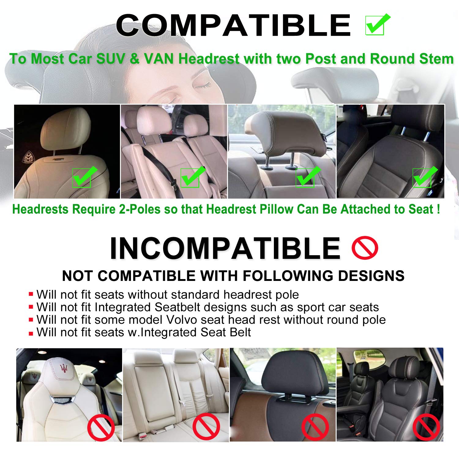 JZCreater headrest pillow showing 360-degree adjustability for all passengers.