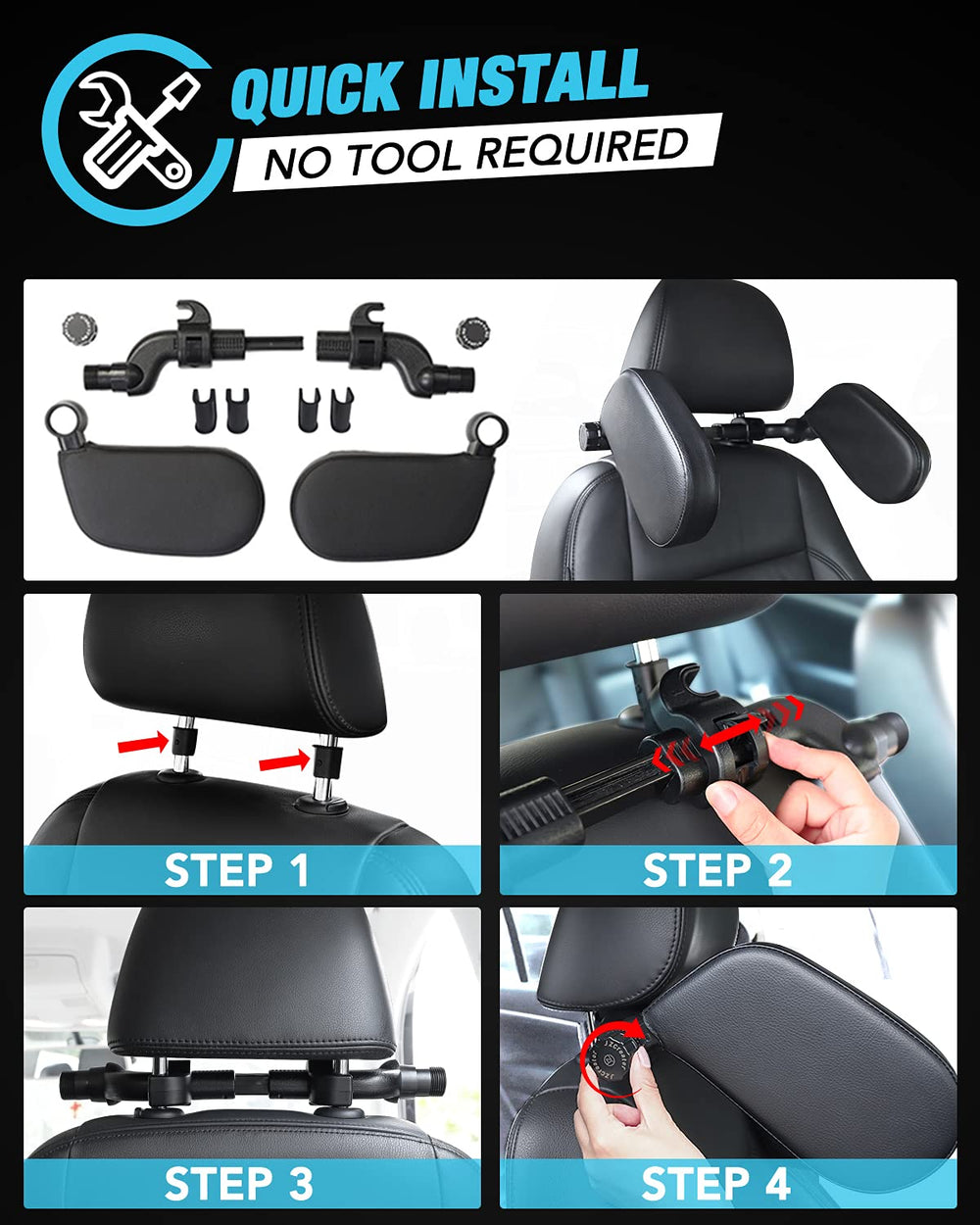 JZCreater headrest pillow enhances travel comfort on cars with removable rods