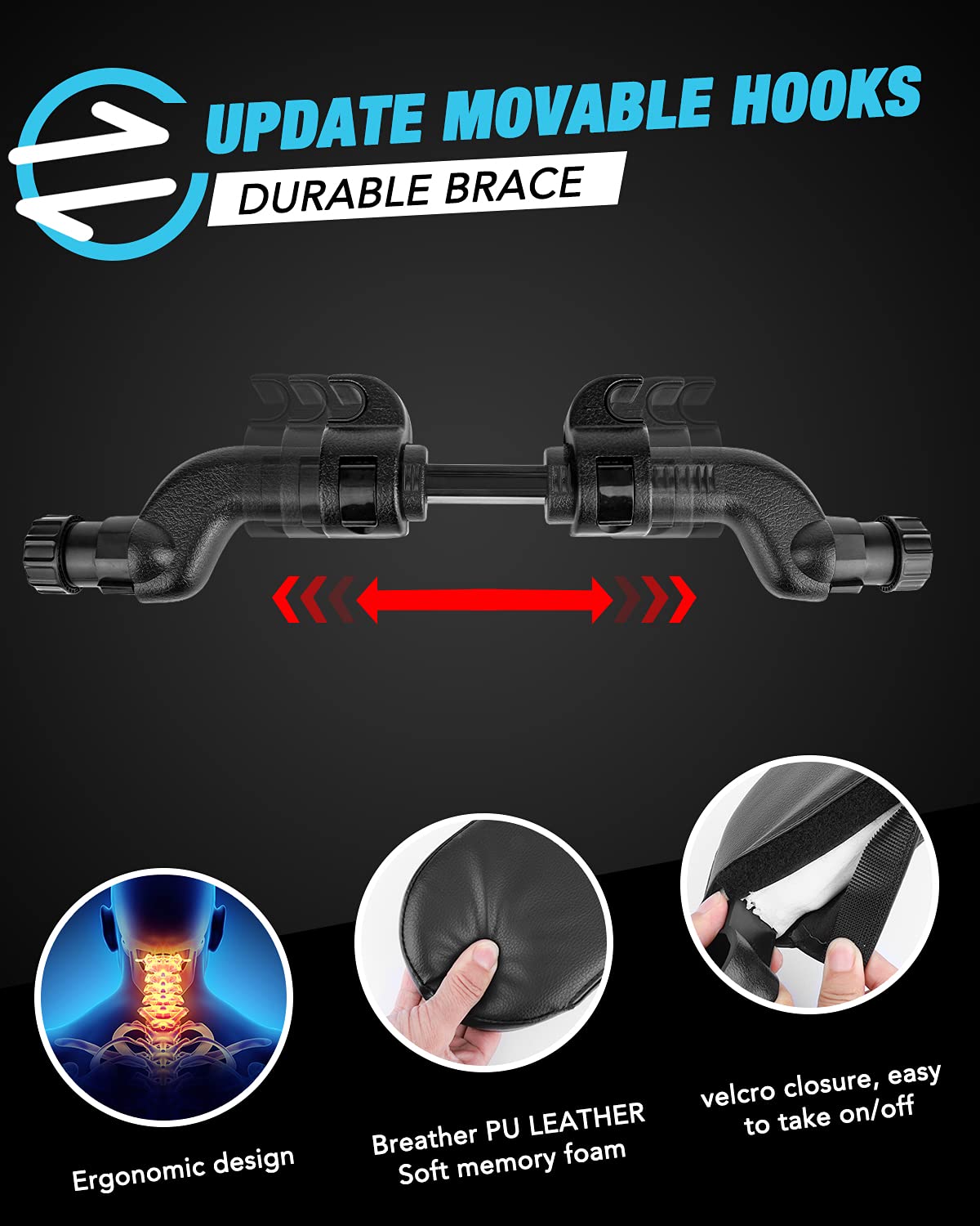 JZCreater adjustable headrest compatible with pole spacing 3.1–6.6 inches