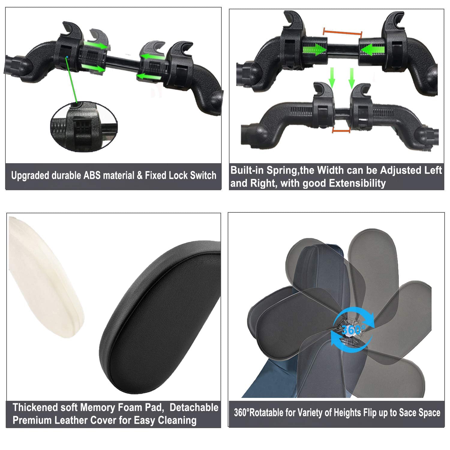 Upgraded brace on JZCreater headrest pillow for secure, simple installation.
