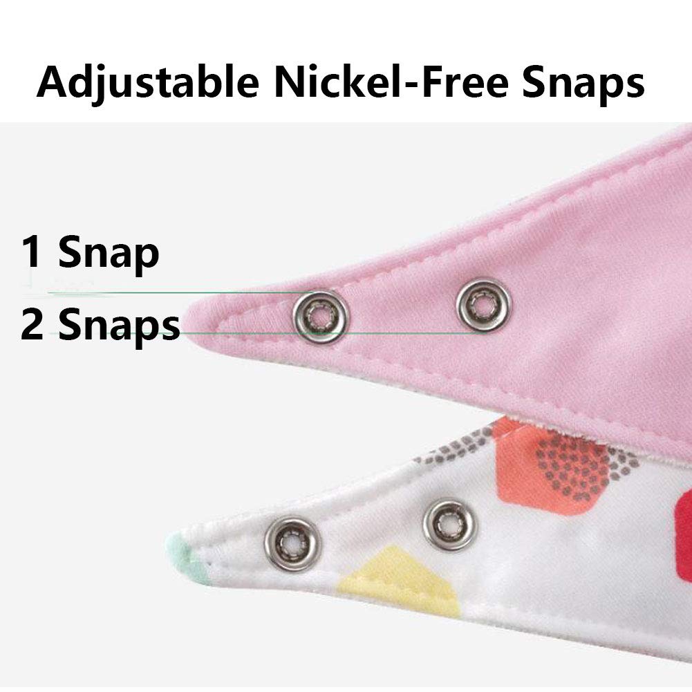 JZLPIN bandana bib with adjustable snaps for growing babies between 3 and 24 months.