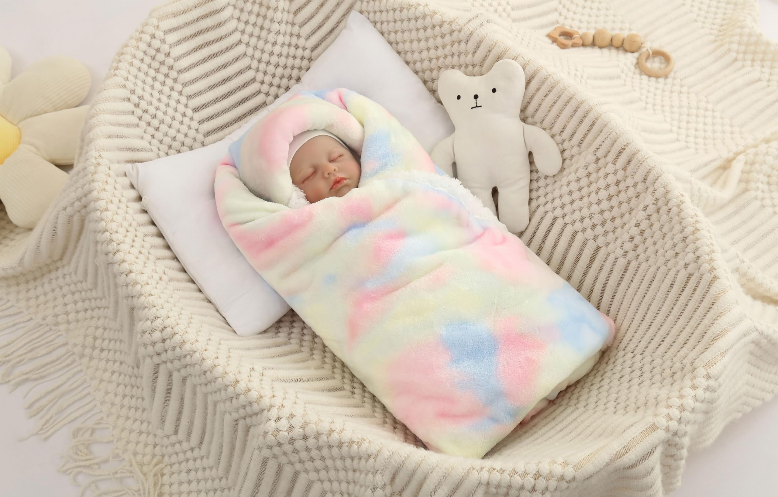 JZLPIN flannel baby blanket in pink tie-dye, soft for crib or stroller comfort.