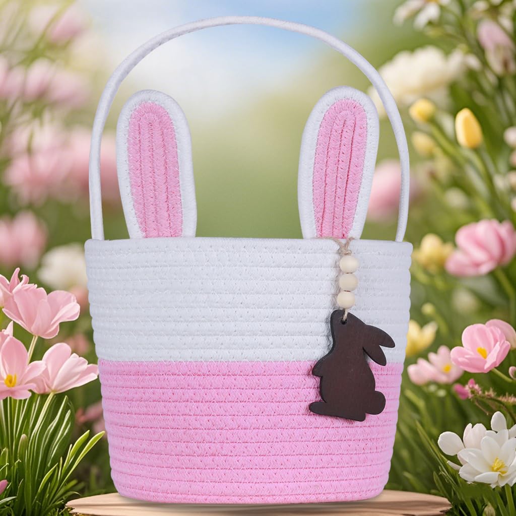K-MLICE Easter basket with removable bunny ears for playful Easter decor.