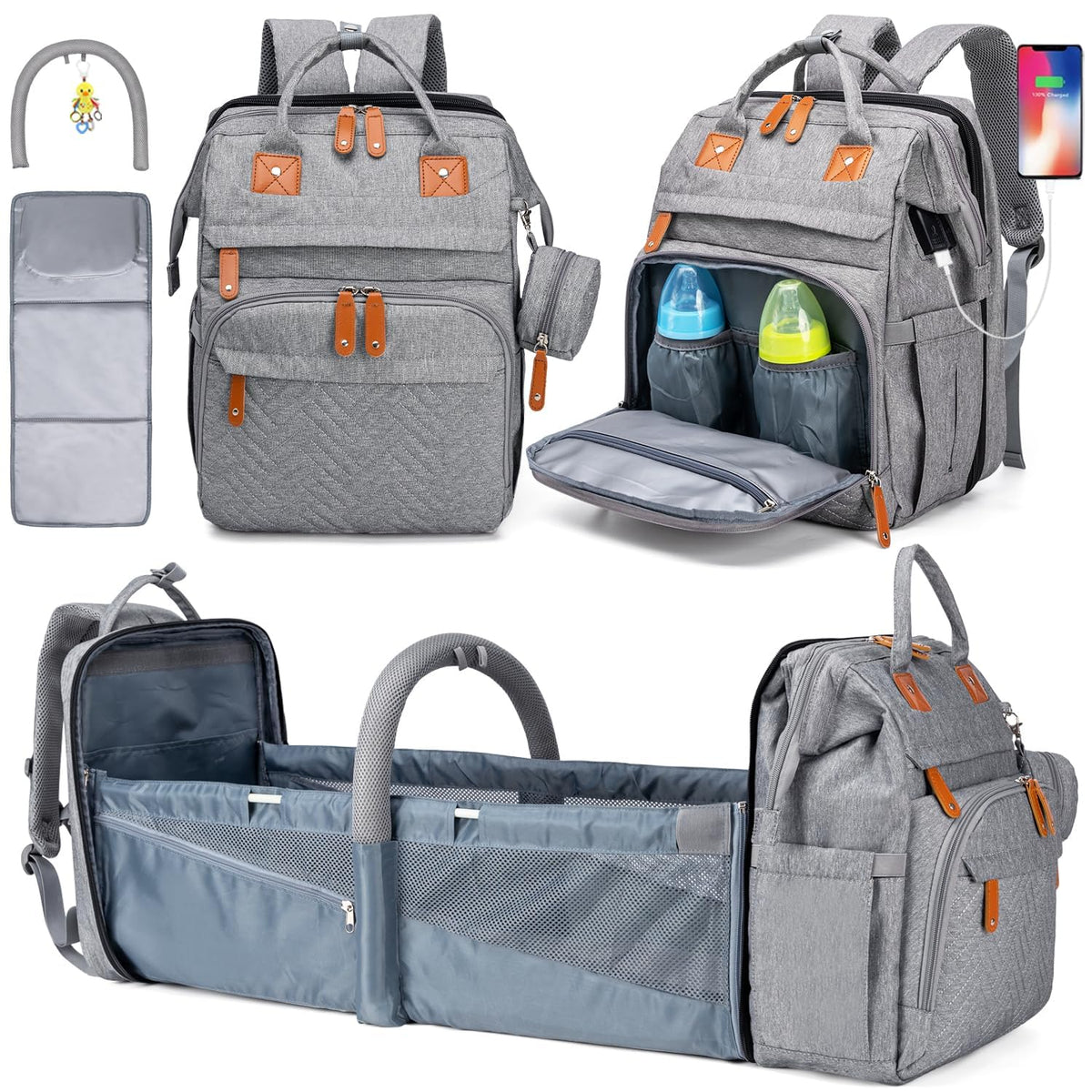 KABAQOO diaper backpack with detachable changing station for on-the-go care