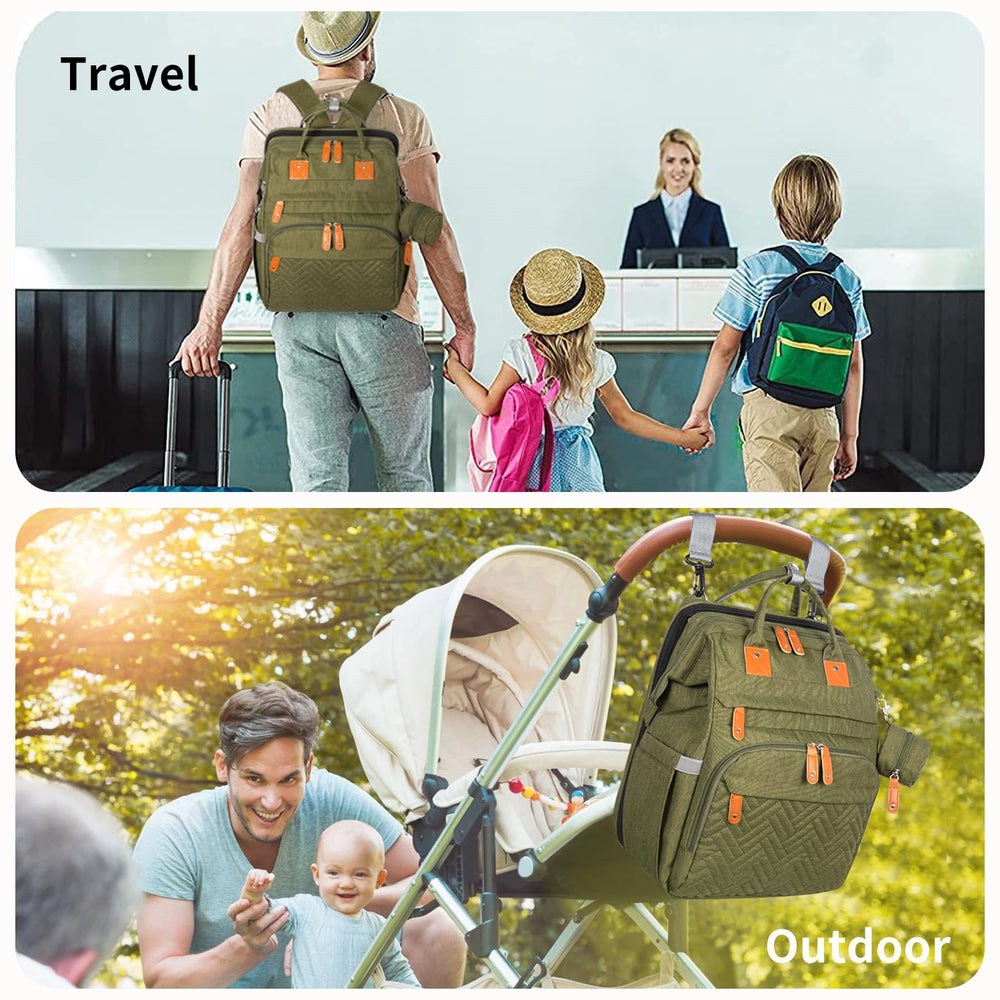KABAQOO army green diaper bag is airport-friendly and versatile