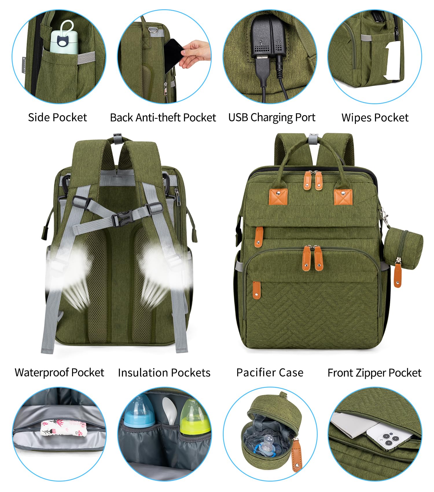 KABAQOO bag features insulated bottle pockets for temperature-friendly feeds