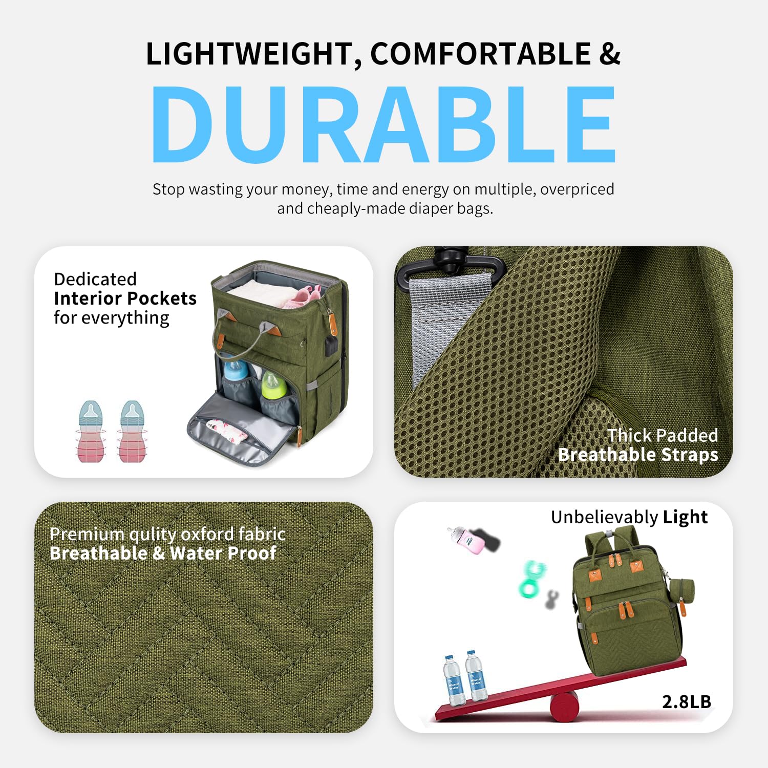 KABAQOO diaper bag with USB port to keep devices charged