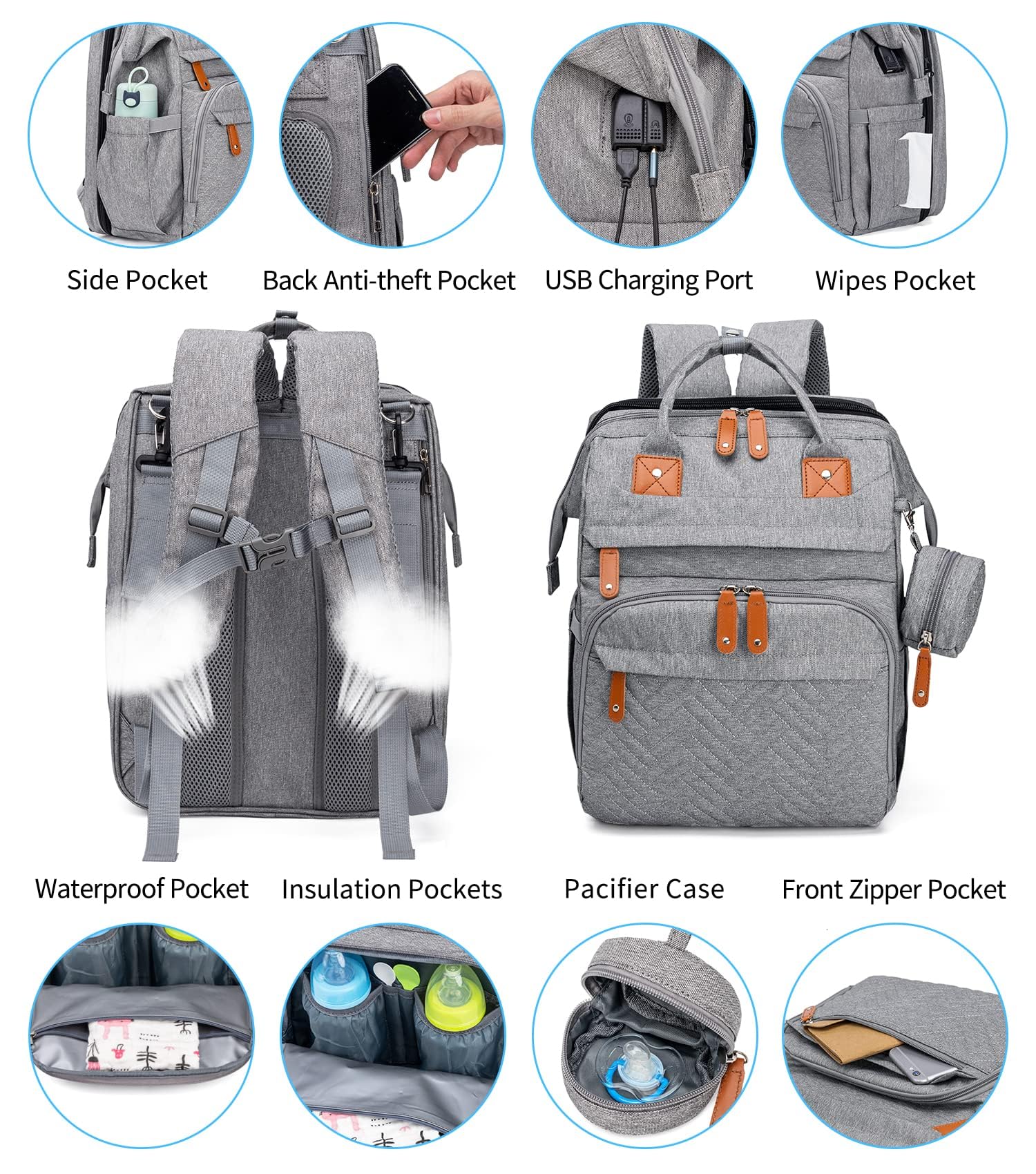 KABAQOO diaper bag with insulated bottle pockets to keep feeds handy