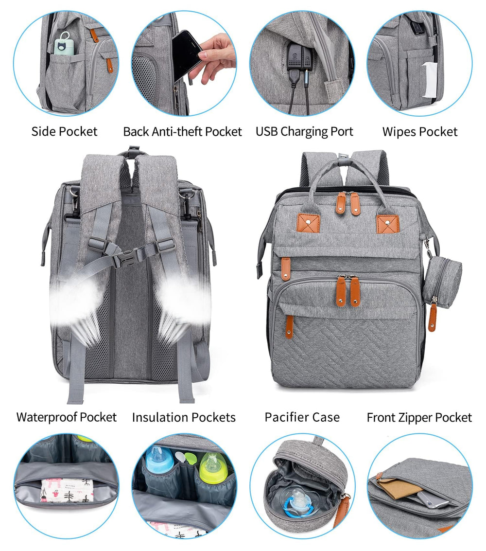 KABAQOO diaper bag with insulated bottle pockets to keep feeds handy