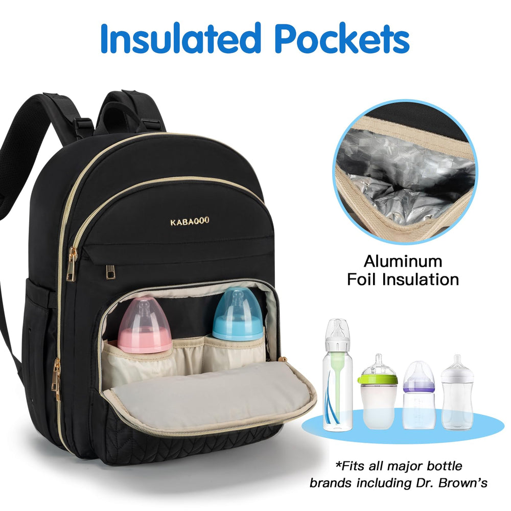 KABAQOO diaper bag with two side pockets for tissues and bottles