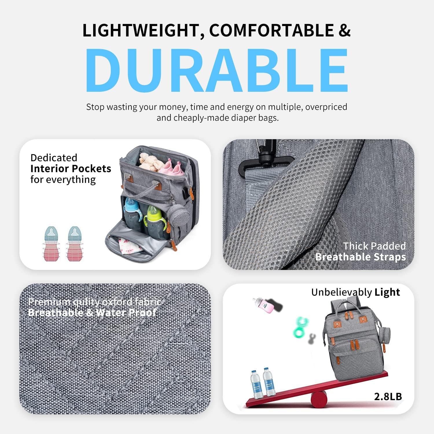 KABAQOO diaper bag features USB charging port for powering devices