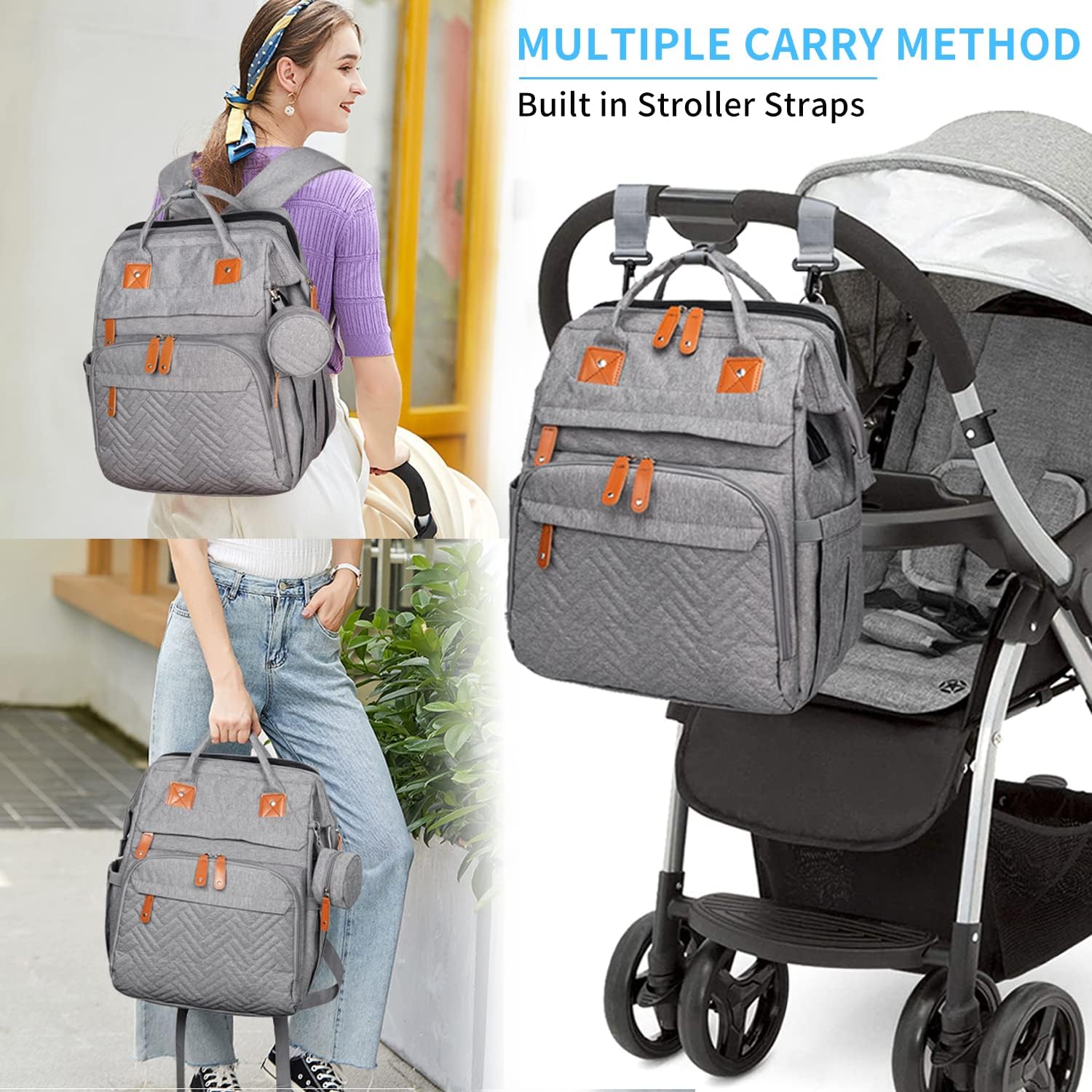 KABAQOO diaper bag converts from backpack to tote or handbag