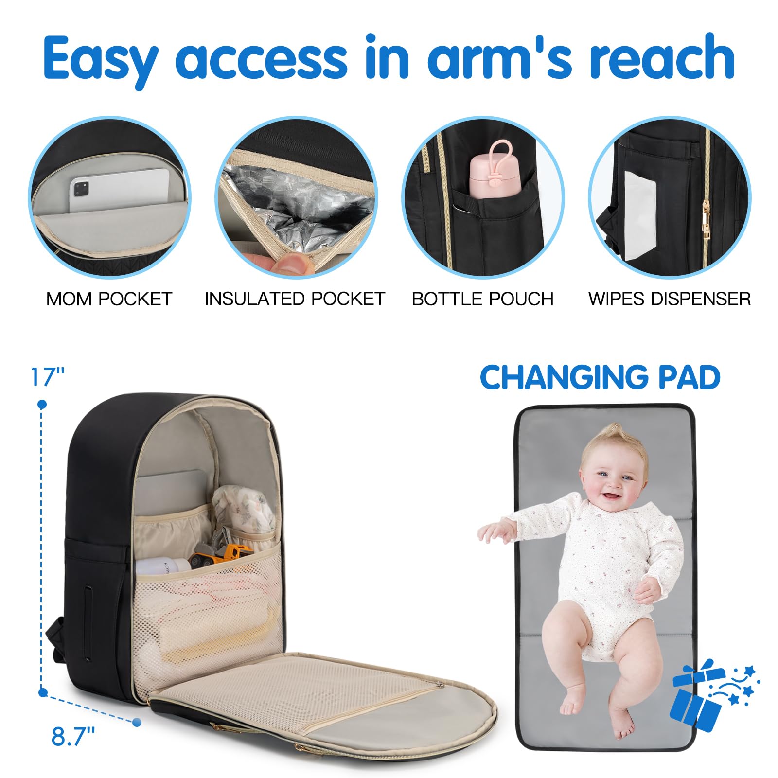 KABAQOO removable changing pad for quick cleanups on the go