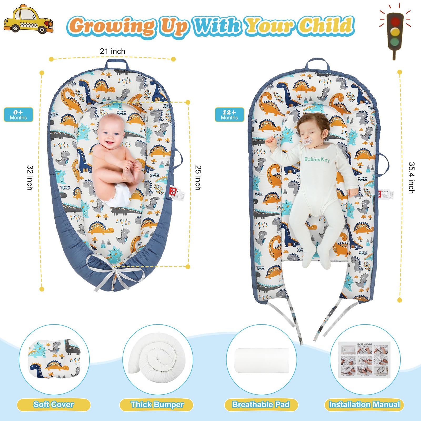 Kabirili Baby Lounger featuring 100% organic cotton shell for a soft skin-friendly surface.