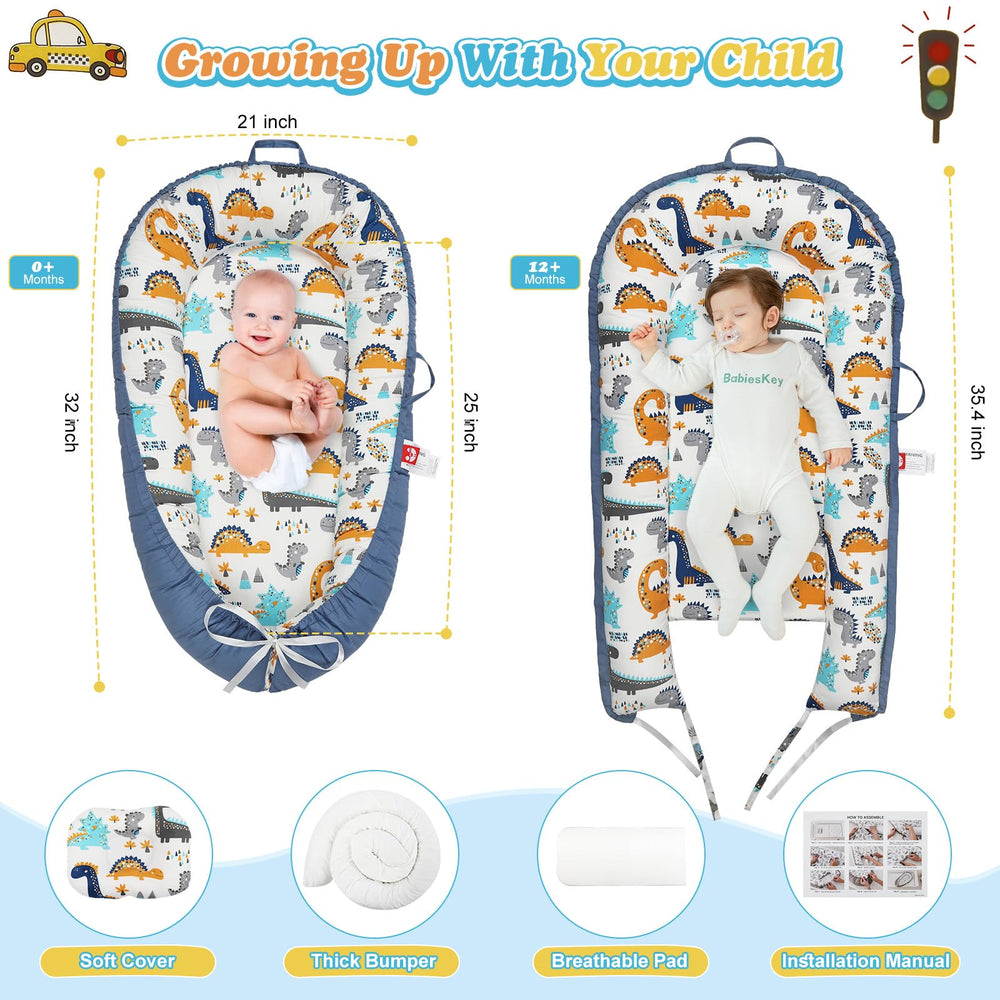 Kabirili Baby Lounger featuring 100% organic cotton shell for a soft skin-friendly surface.