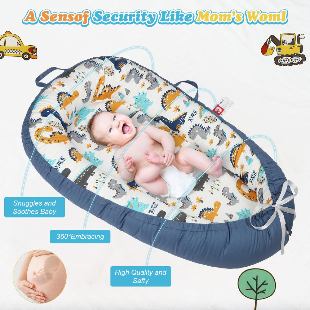 Kabirili Baby Lounger showing reversible patterns for quick style changes during play.