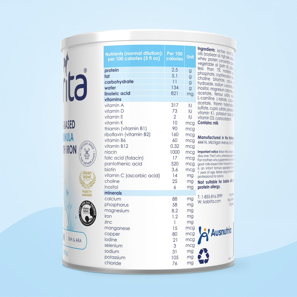 Kabrita baby bottle pour closeup demonstrates smooth mixing and easy feeding.