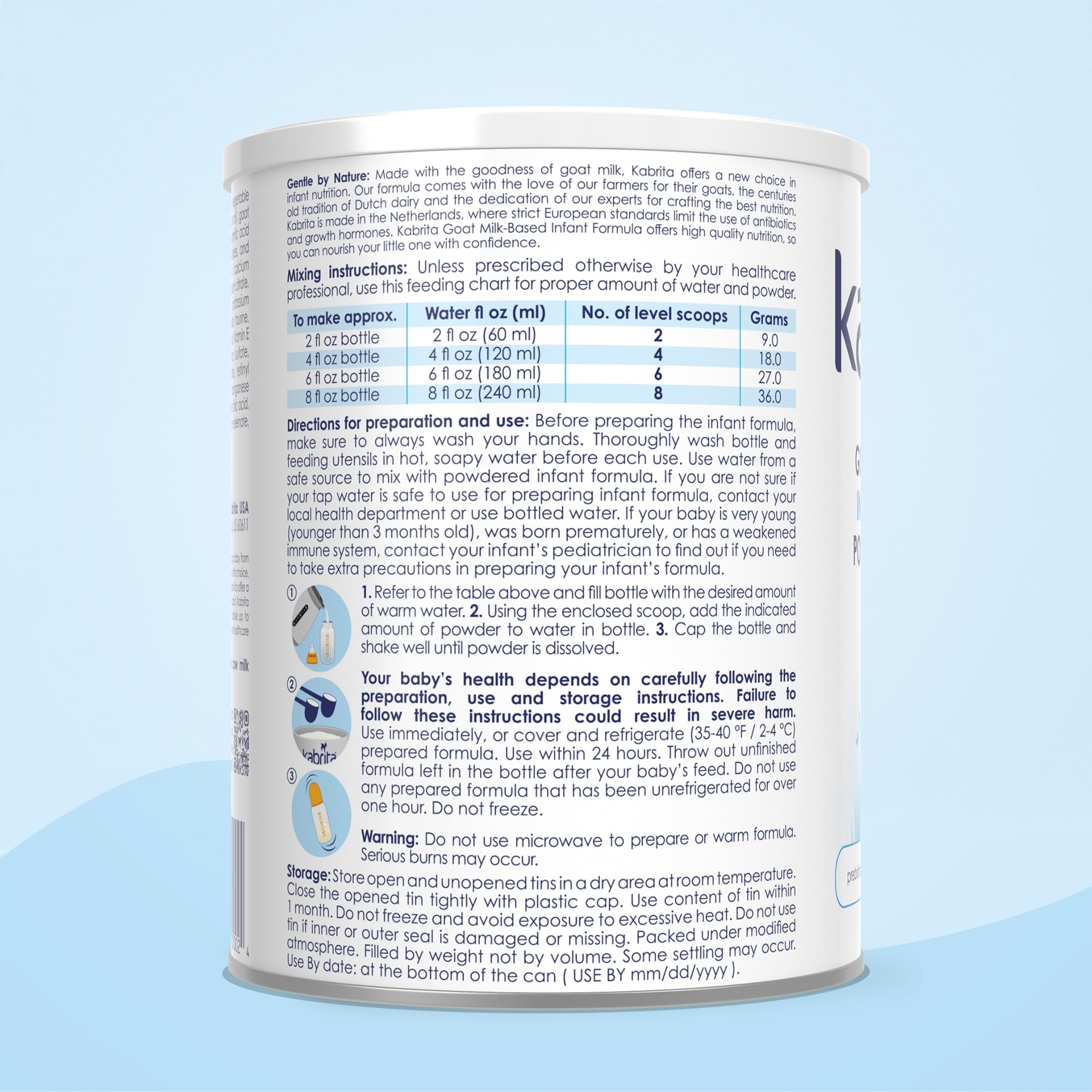 Kabrita caregiver preparing formula supports early-month feeding.