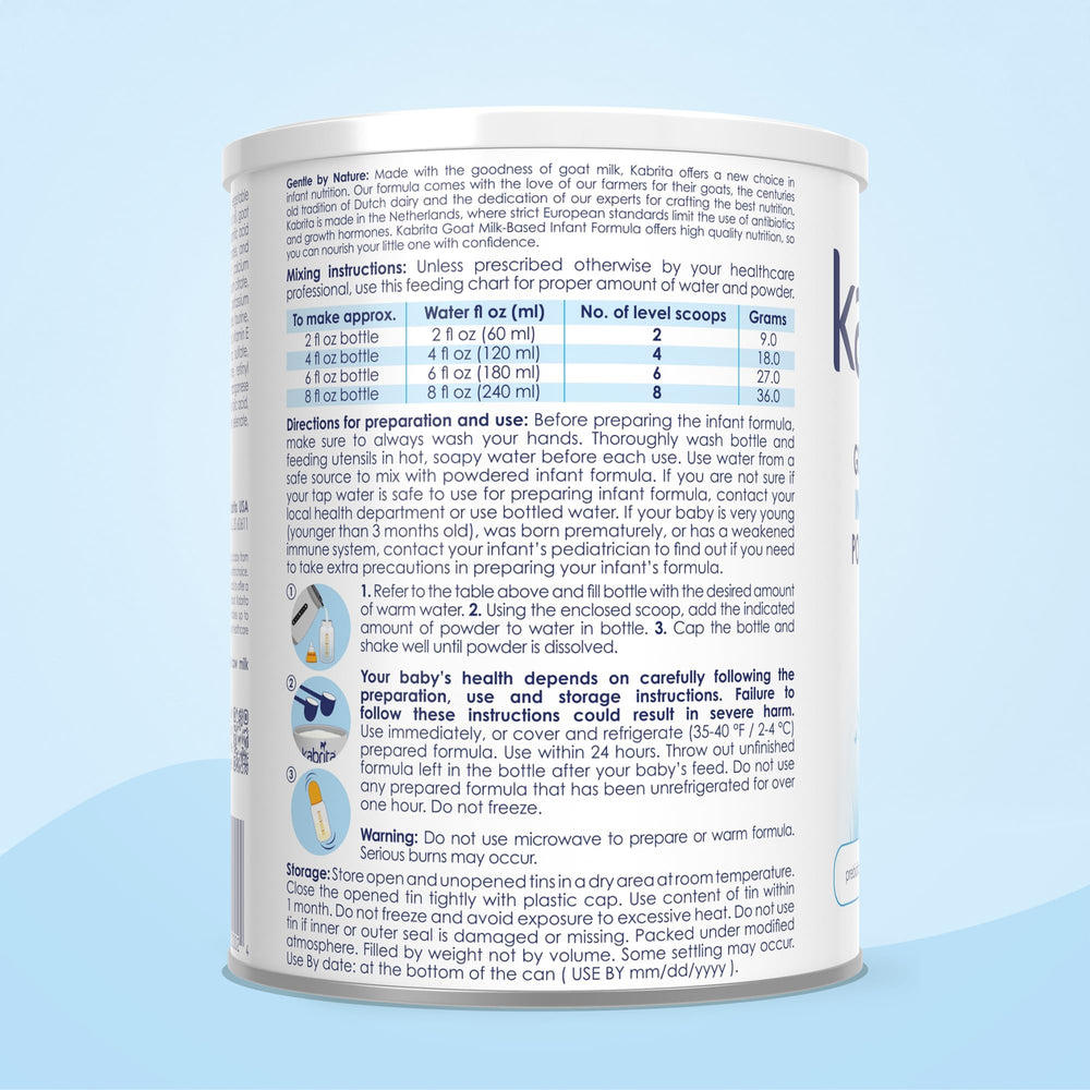 Kabrita caregiver preparing formula supports early-month feeding.
